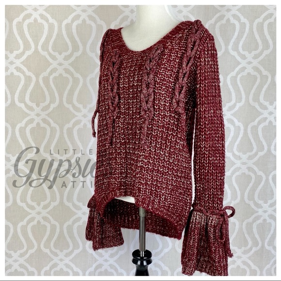 Big Bell Cuffs Burgundy Metallic Sweater - Picture 6 of 13